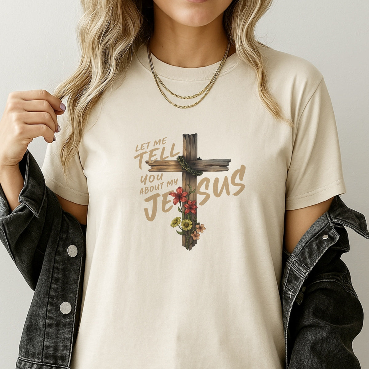 DTF Heat Transfer Iron On Sticker, Floral Cross Religious Quote Graphic, for Faith - Inspired Apparel and Spiritual Decor