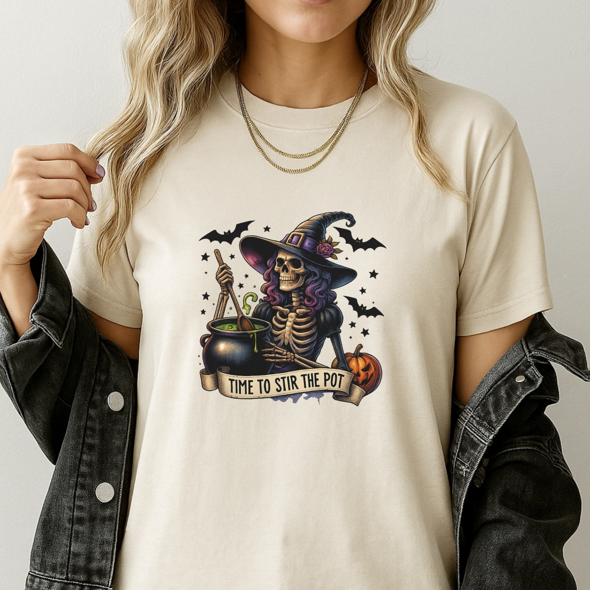 DTF Heat Transfer Iron On Sticker, Halloween Witch Skull Graphic, for Halloween Apparel and Spooky Decor