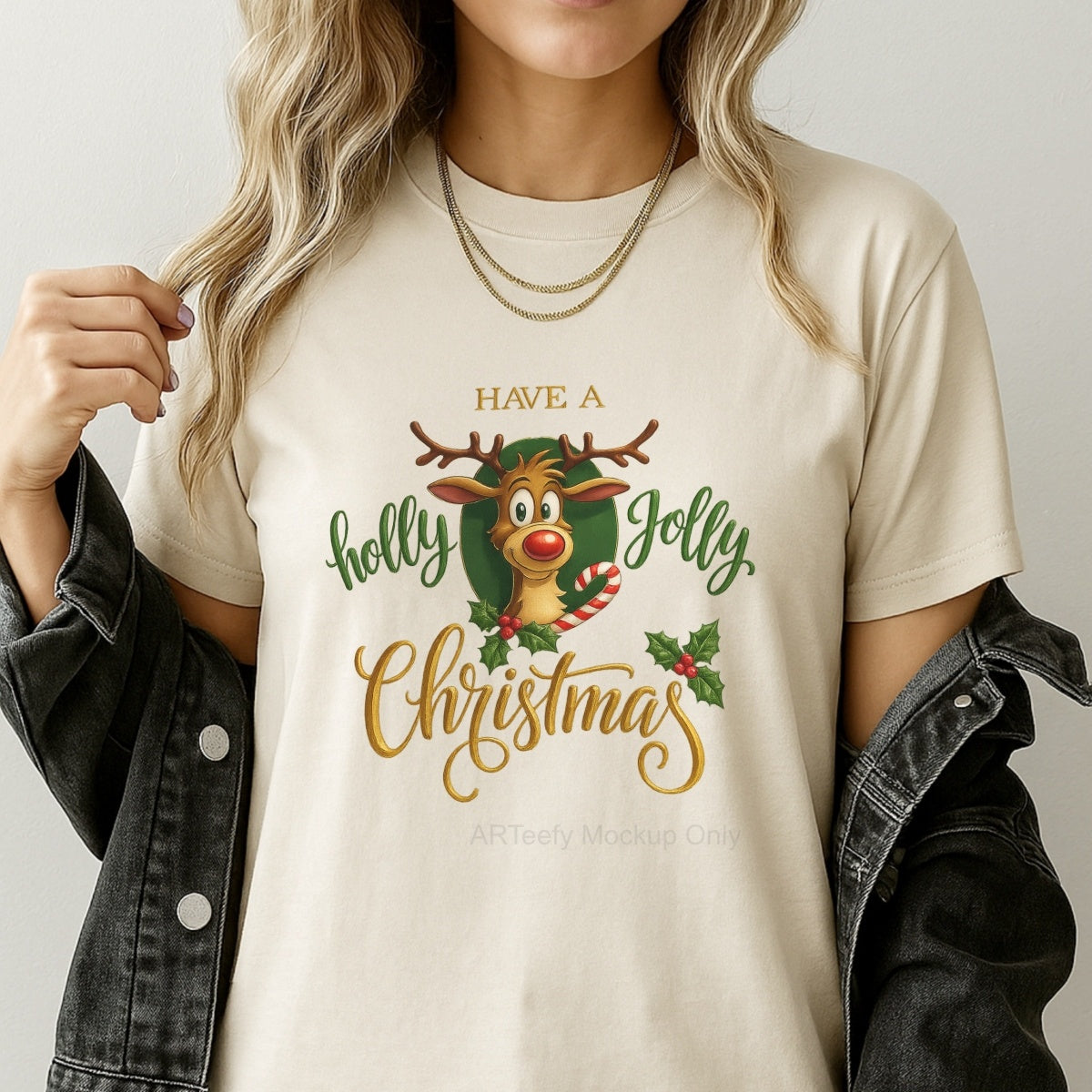 DTF Heat Transfer Iron On Sticker, Festive Reindeer & Christmas Greeting Elements, For Holiday Apparel And Christmas Themed Gatherings