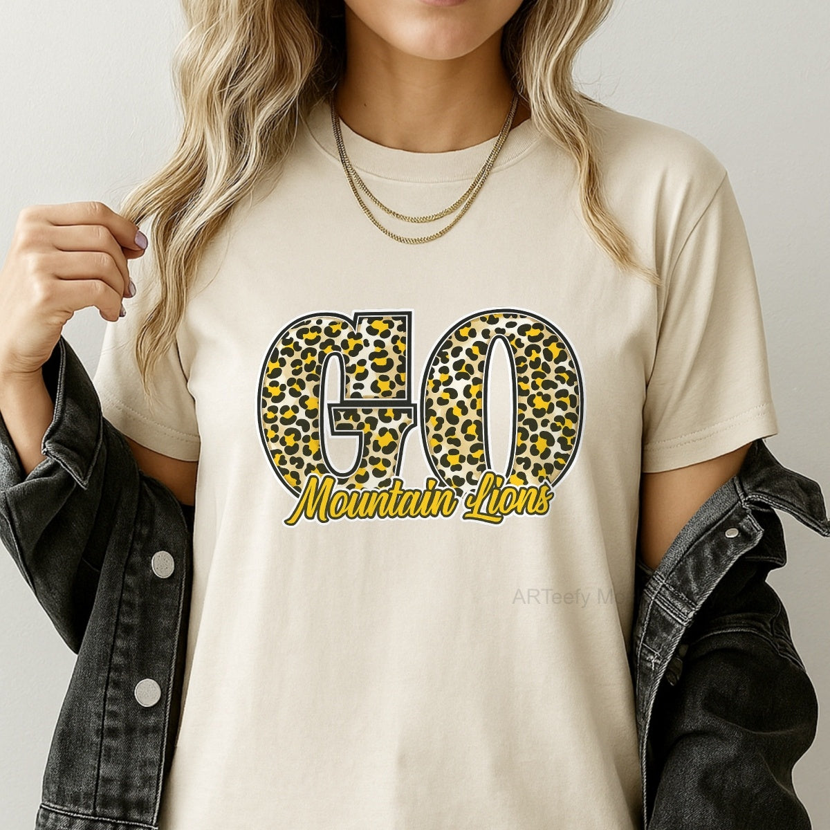 DTF Heat Transfer Iron On Sticker, Sports Themed GO Mountain Lions Leopard Print Graphic, For Team Spirit Apparel And School Event Decor