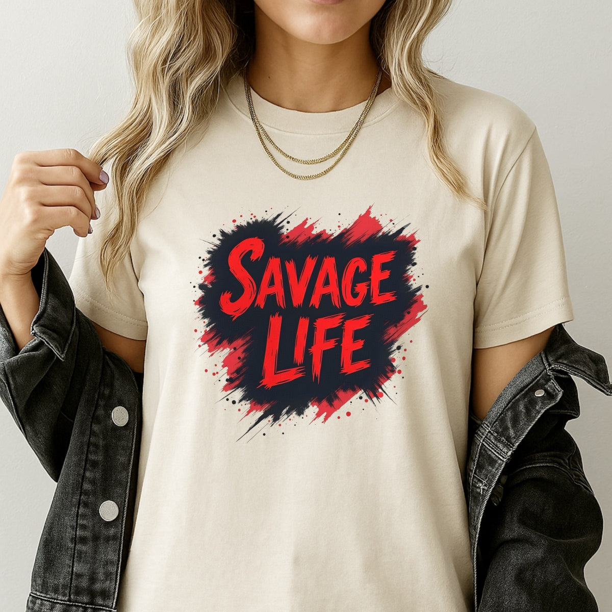 DTF Heat Transfer Iron On Sticker, Edgy SAVAGE LIFE Text Graphic, For Streetwear And Bold Lifestyle Events