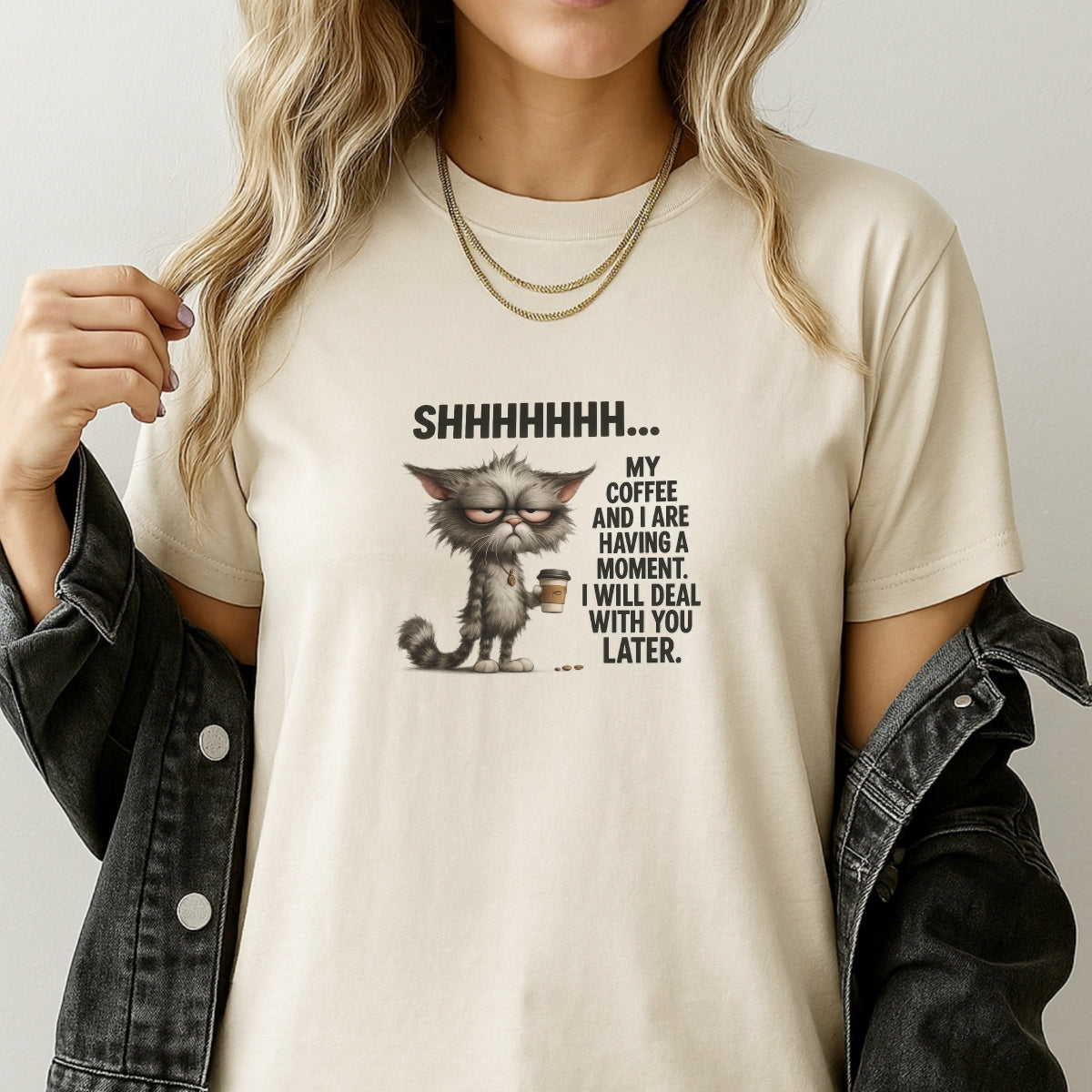 DTF Heat Transfer Iron On Sticker, Funny Coffee - Loving Cat Graphic, for Humor - Filled Apparel and Cat - Lover Decor