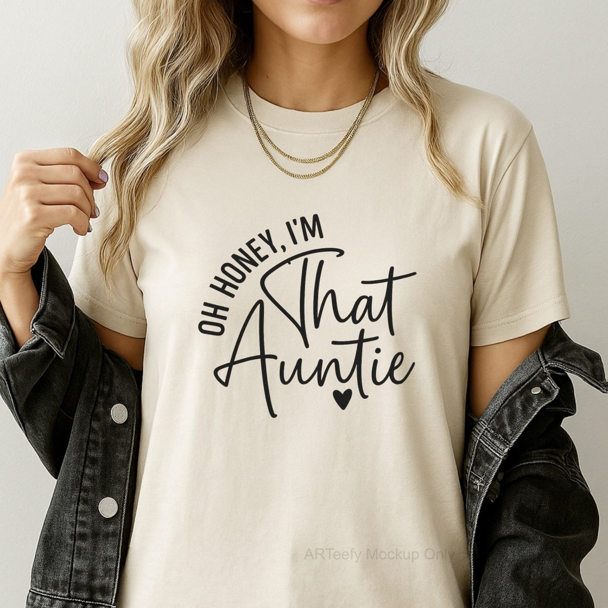 Oh Honey I'm That Auntie DTF Heat Transfer for T-Shirts – Funny Colorful Embroidery Style Iron On Patch – Trendy Auntie Shirt Decal for Women, DIY Gift, Sublimation Alternative, Ready to Press