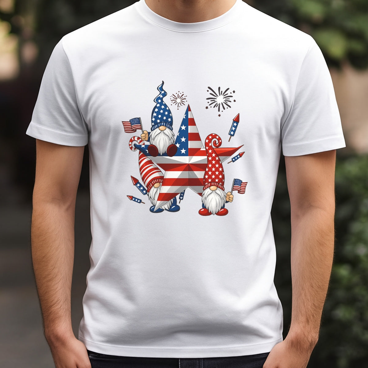 DTF Heat Transfer Iron On Sticker, Patriotic Gnome 4th of July Graphic, for Independence Day Apparel and Celebration Decor
