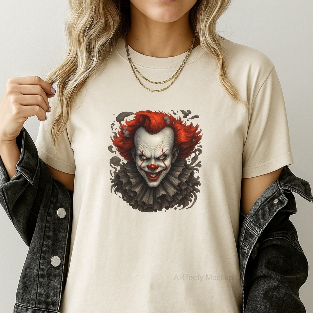 DTF Heat Transfer Iron On Sticker, Horror  Themed Clown Graphic, For Halloween Apparel And Spooky Decor