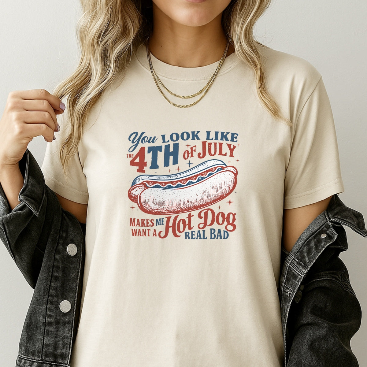 DTF Heat Transfer Iron On Sticker, 4th of July Hot Dog Graphic, for Patriotic Apparel and Independence Day Decor