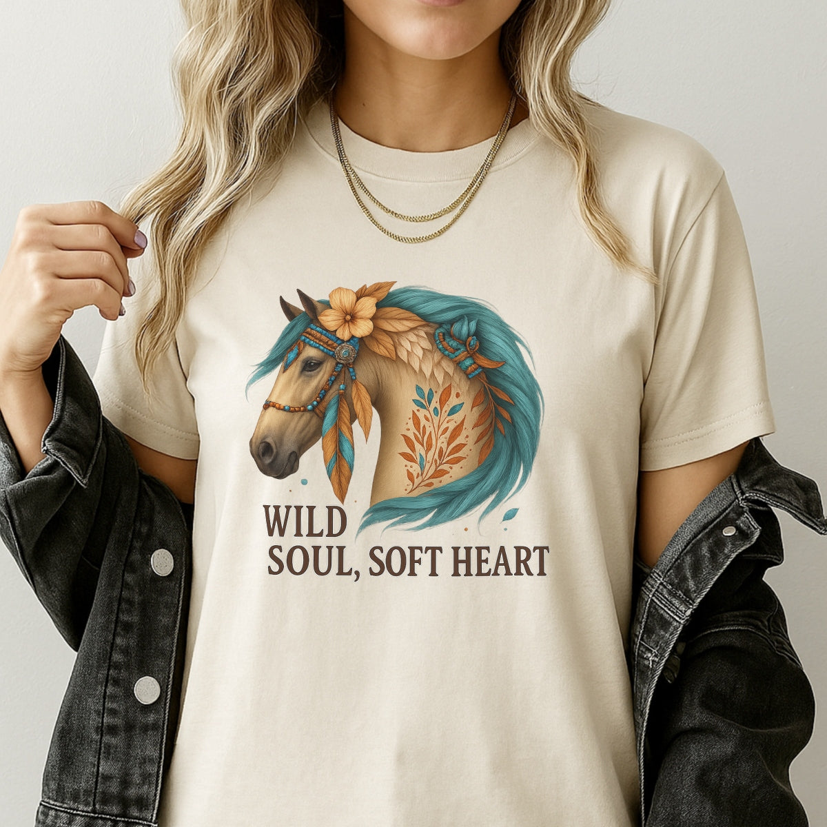 DTF Heat Transfer Iron On Sticker, Artistic Boho Horse with Floral Accents & Inspirational Text, for Bohemian Fashion & Nature - Lover Gifts