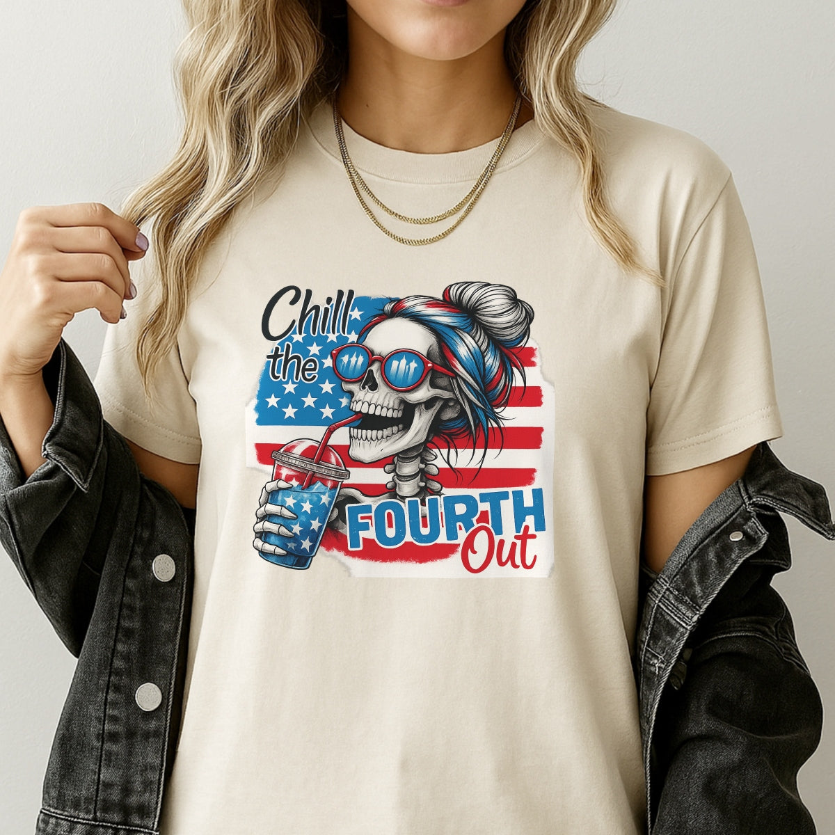 DTF Heat Transfer Iron On Sticker, Patriotic Skull Fourth of July Graphic, for Independence Day Apparel and Summer Celebration Merch