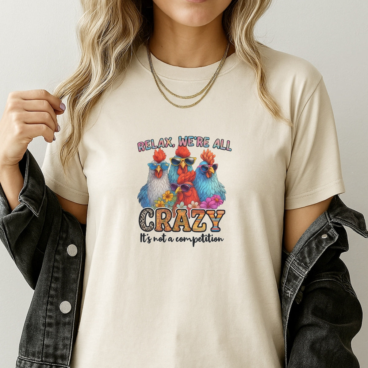 DTF Heat Transfer Iron On Sticker, Funky Chicken Crew Graphic, For Humorous Apparel And Lighthearted Deco