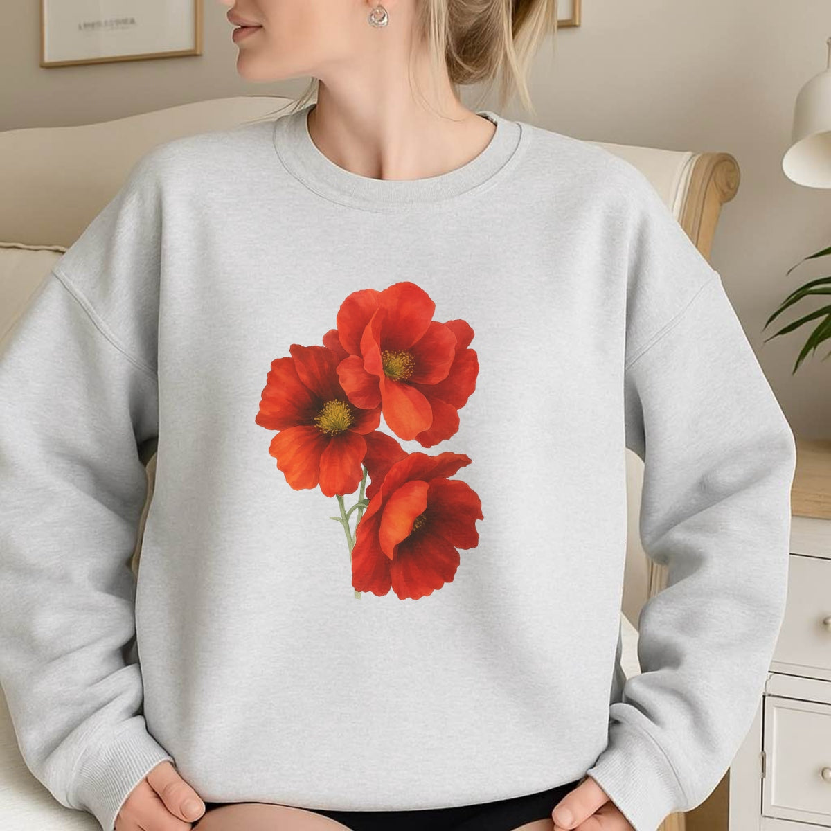 DTF Heat Transfer Iron On Sticker, Watercolor Red Poppy Flower Bouquet, for Floral - Inspired Apparel & Nature - Lover Gifts