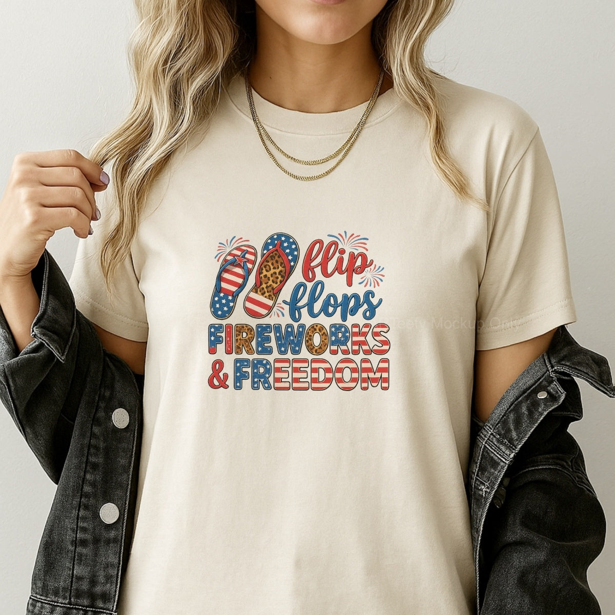 DTF Heat Transfer Iron On Sticker, Patriotic Flip  Flops & Festive Elements Graphic, For USA Holiday Apparel And Independence Day Decor