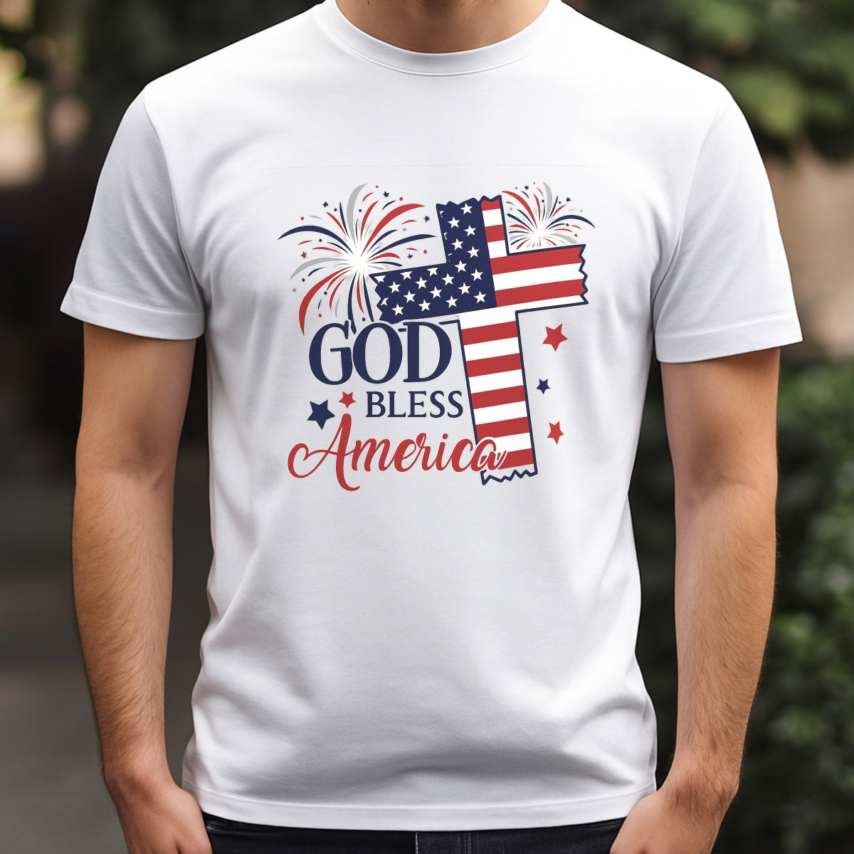 DTF Heat Transfer Iron On Sticker, Patriotic God Bless America Graphic, for 4th of July Apparel and Independence Day Decor