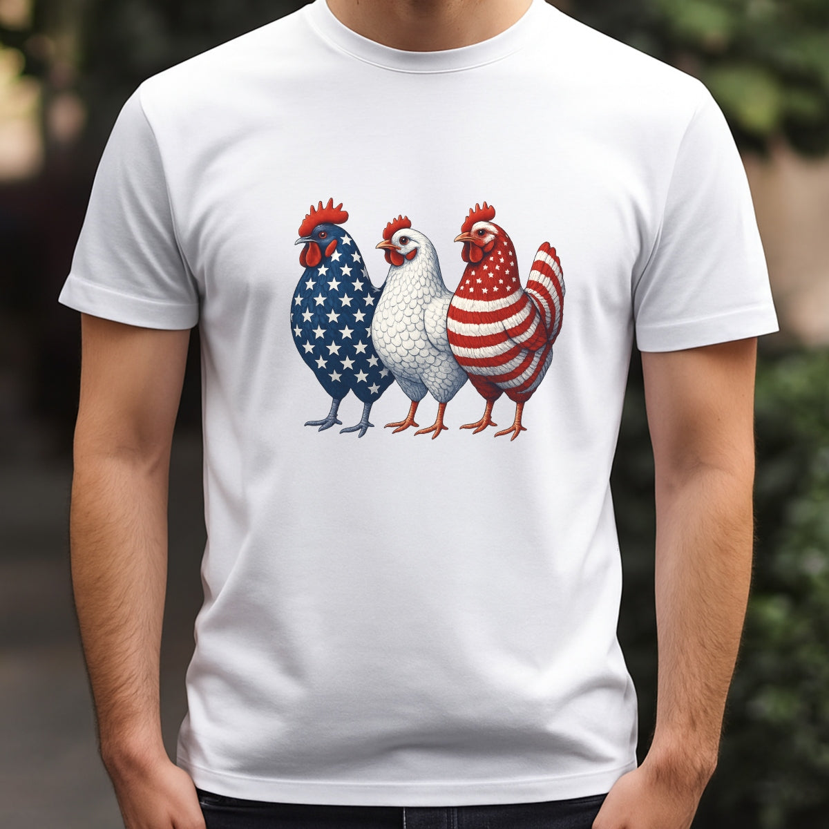 DTF Heat Transfer Iron On Sticker, Patriotic Chicken USA Flag Graphic, for 4th of July Apparel and Independence Day Decor