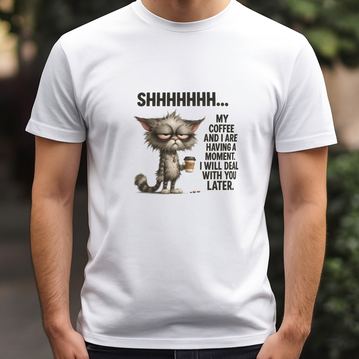 DTF Heat Transfer Iron On Sticker, Funny Coffee - Loving Cat Graphic, for Humor - Filled Apparel and Cat - Lover Decor