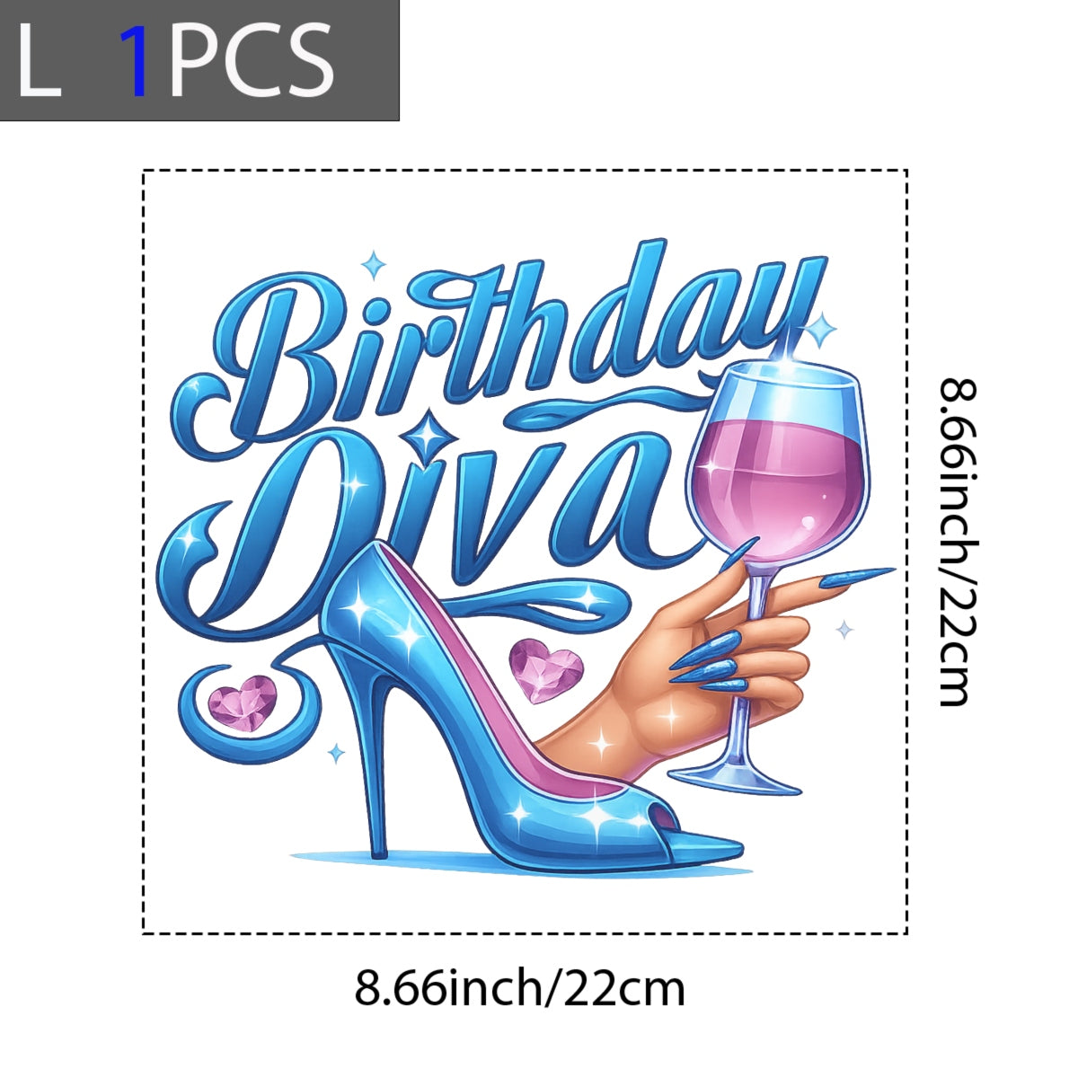 DTF Heat Transfer Iron On Sticker, Birthday Diva High Heel Graphic, for Birthday Celebration Apparel and Party Decor