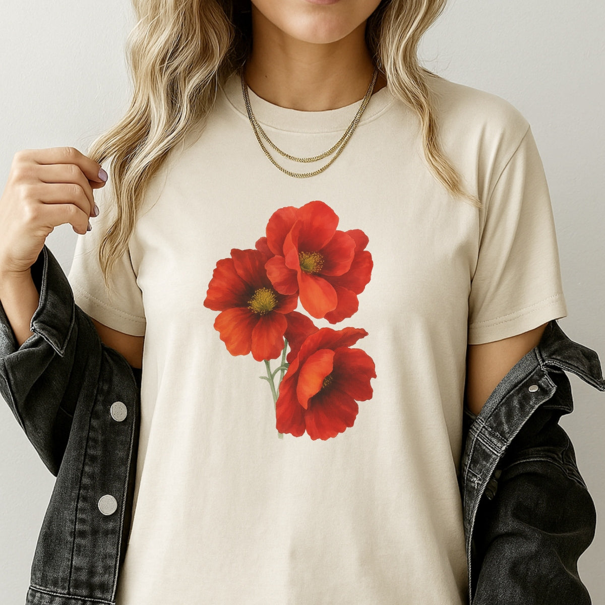 DTF Heat Transfer Iron On Sticker, Watercolor Red Poppy Flower Bouquet, for Floral - Inspired Apparel & Nature - Lover Gifts