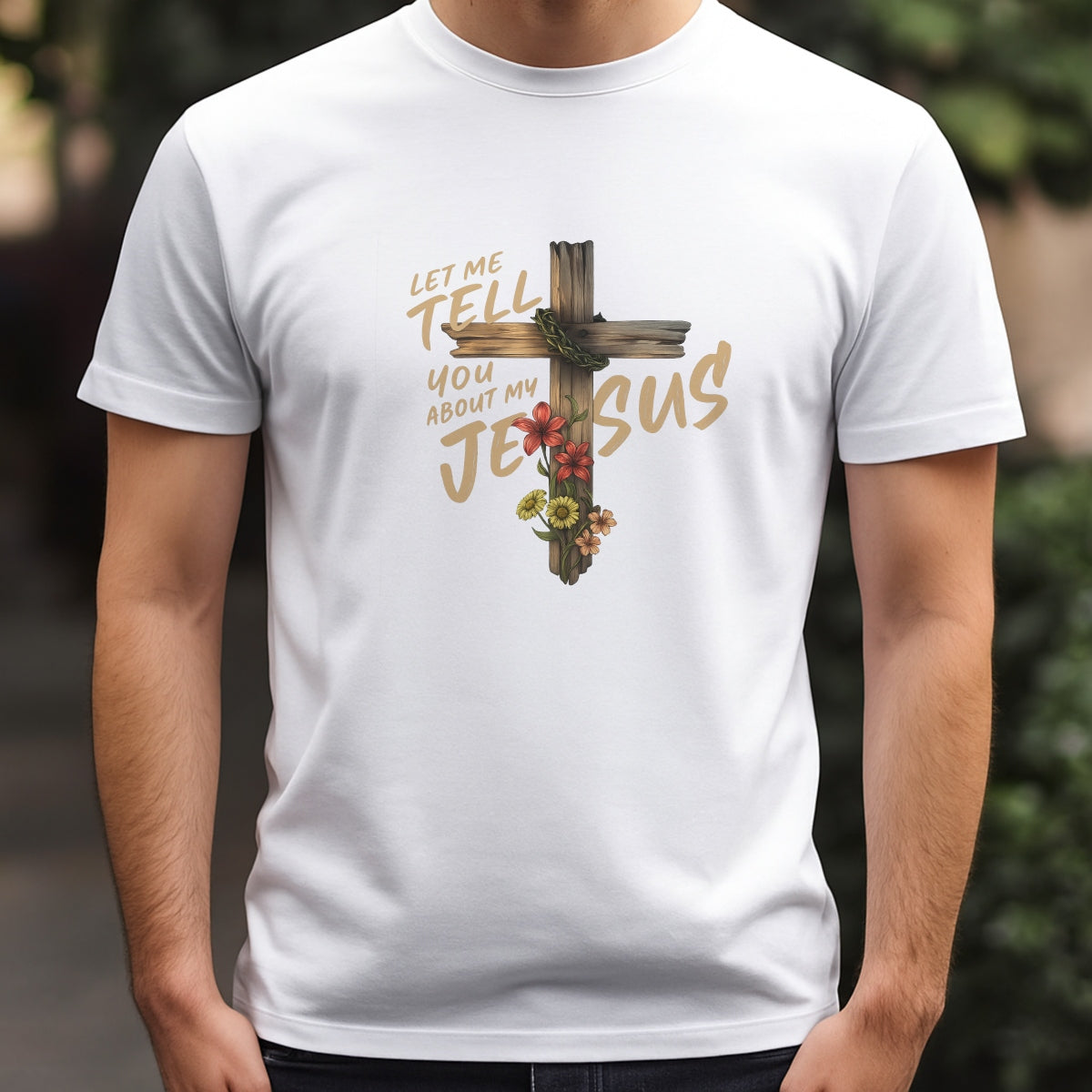 DTF Heat Transfer Iron On Sticker, Floral Cross Religious Quote Graphic, for Faith - Inspired Apparel and Spiritual Decor