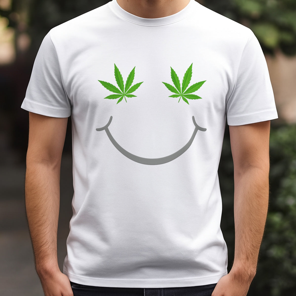 DTF Heat Transfer Iron On Sticker, Smile Face with Green Leaf Graphic, for Trendy Streetwear and Casual Fashion Decor