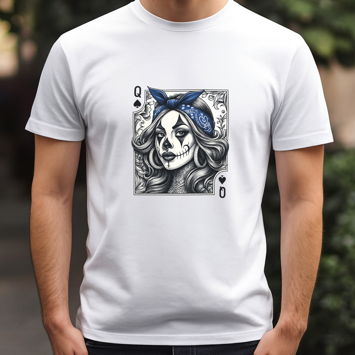 DTF Heat Transfer Iron On Sticker, Tattoo Style Queen Of Spades Graphic, For Edgy Apparel And Tattoo Art Decor