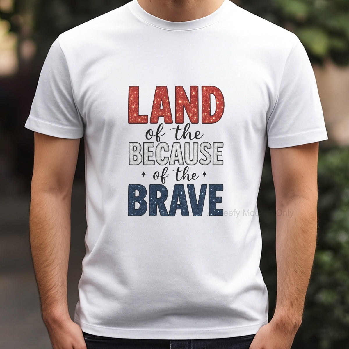 DTF Heat Transfer Iron On Sticker, Patriotic  Themed Land of the Brave Glittery Graphic, For Patriotic Apparel And National Holiday Decor