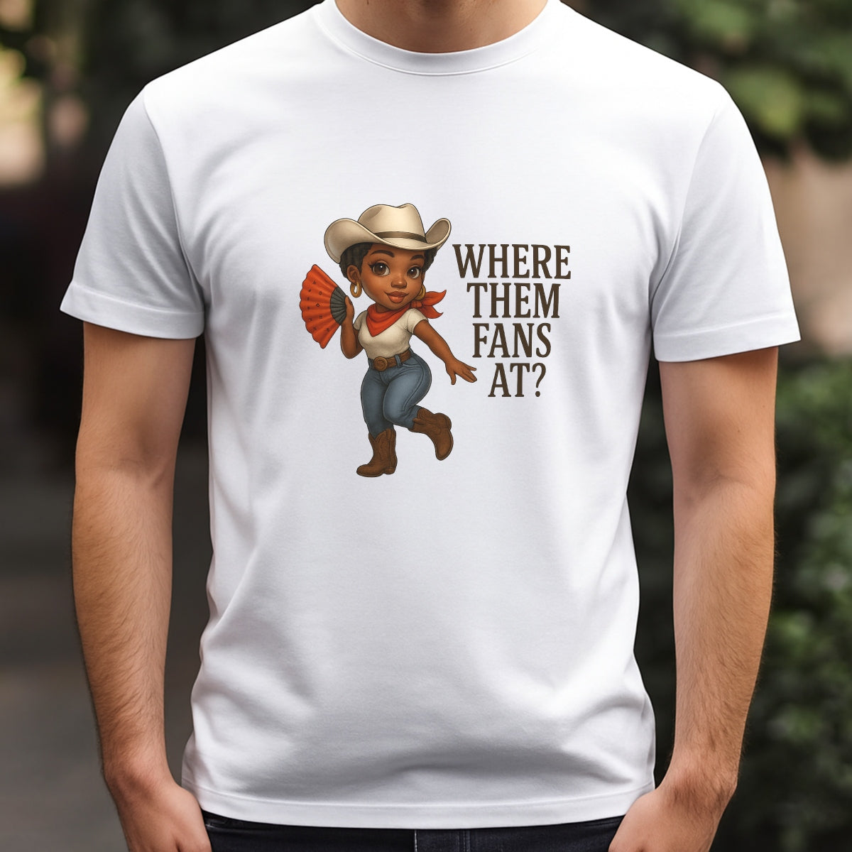 DTF Heat Transfer Iron On Sticker, Western Style “Where Them Fans At?” Graphic, for Trendy Apparel and Country  Vibe Decor