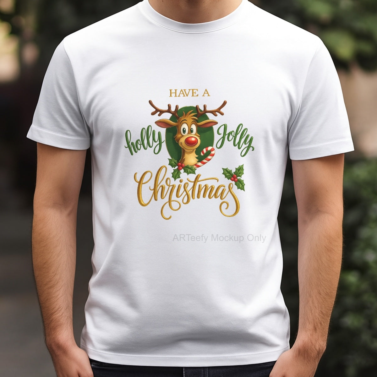 DTF Heat Transfer Iron On Sticker, Festive Reindeer & Christmas Greeting Elements, For Holiday Apparel And Christmas Themed Gatherings