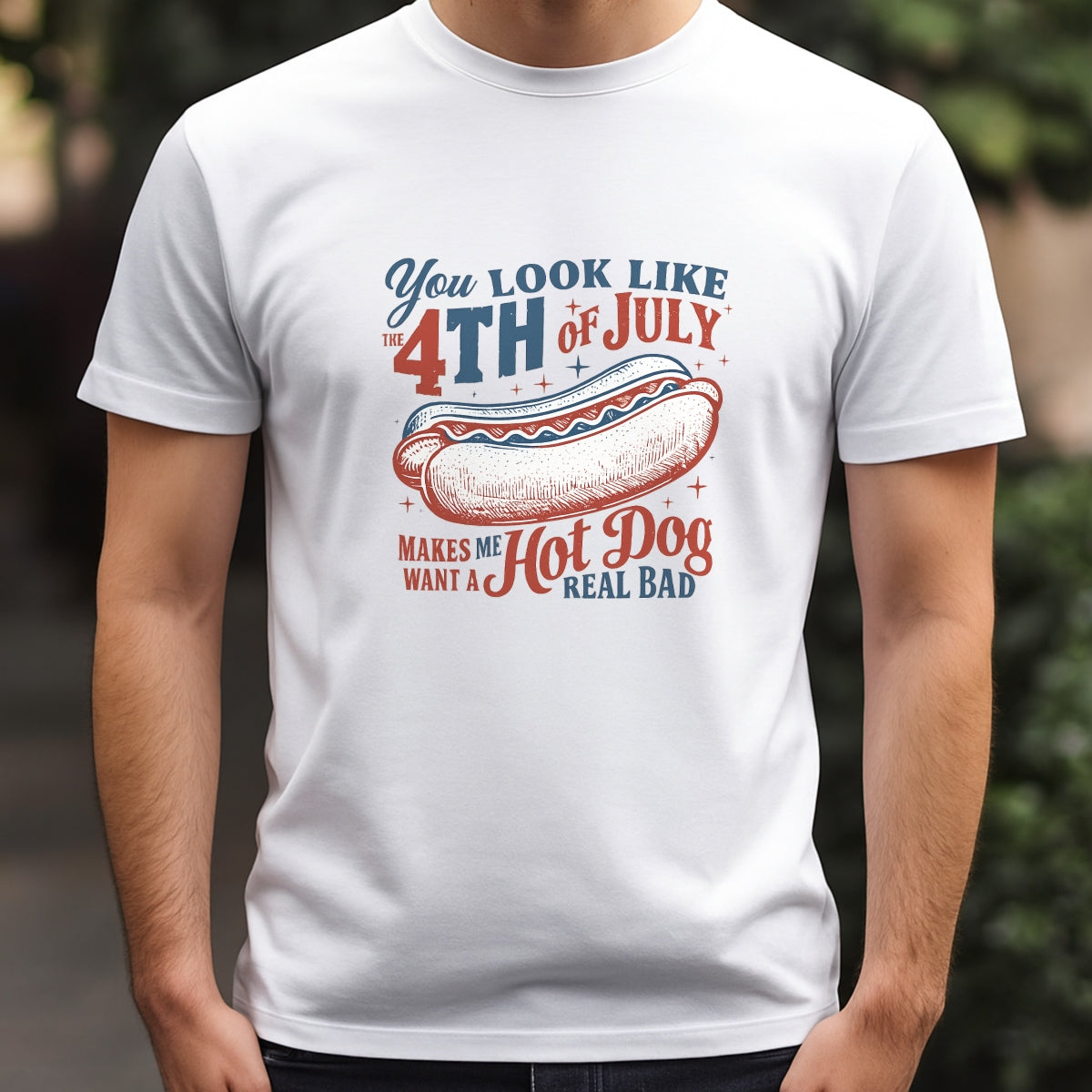 DTF Heat Transfer Iron On Sticker, 4th of July Hot Dog Graphic, for Patriotic Apparel and Independence Day Decor