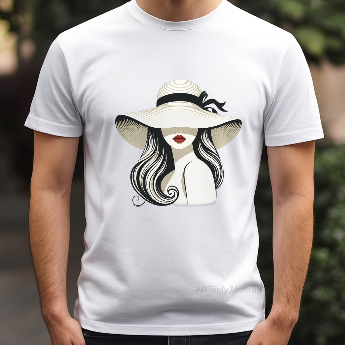 DTF Heat Transfer Iron On Sticker, Stylish Lady With Wide Brimmed Hat Graphic, For Fashion Forward Apparel And Chic Decor