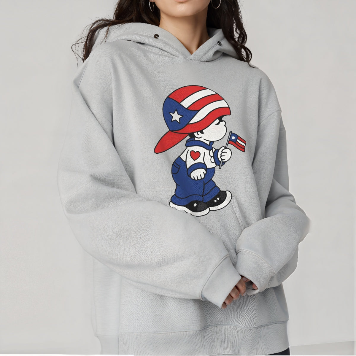 DTF Heat Transfer Iron On Sticker, Puerto Rico Flag - Themed Cartoon Character Design, for Patriotic Apparel Decoration