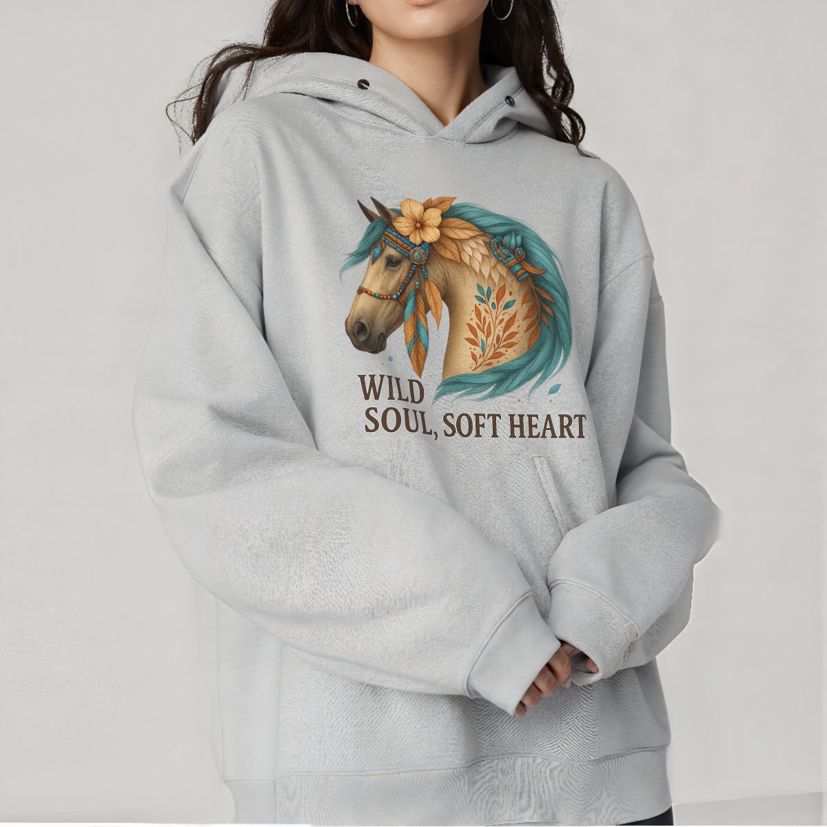 DTF Heat Transfer Iron On Sticker, Artistic Boho Horse with Floral Accents & Inspirational Text, for Bohemian Fashion & Nature - Lover Gifts
