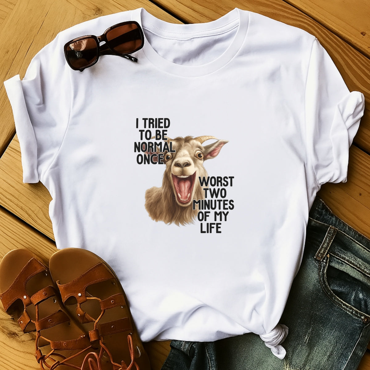 DTF Heat Transfer Iron On Sticker, Funny Goat Meme Graphic, for Humor Apparel and Casual Decor