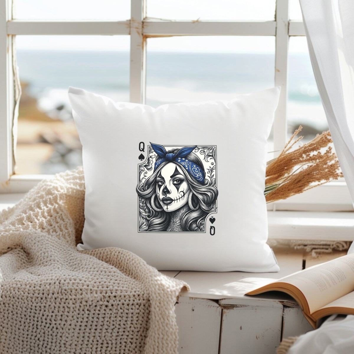 DTF Heat Transfer Iron On Sticker, Tattoo Style Queen Of Spades Graphic, For Edgy Apparel And Tattoo Art Decor