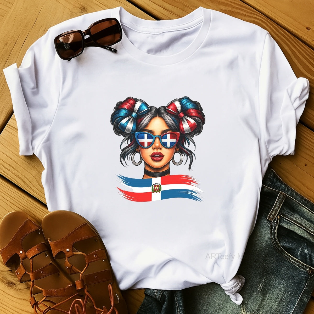 DTF Heat Transfer Iron On Sticker, Dominican Flag  Inspired Graphic, For Cultural Pride Apparel And National Day Decor