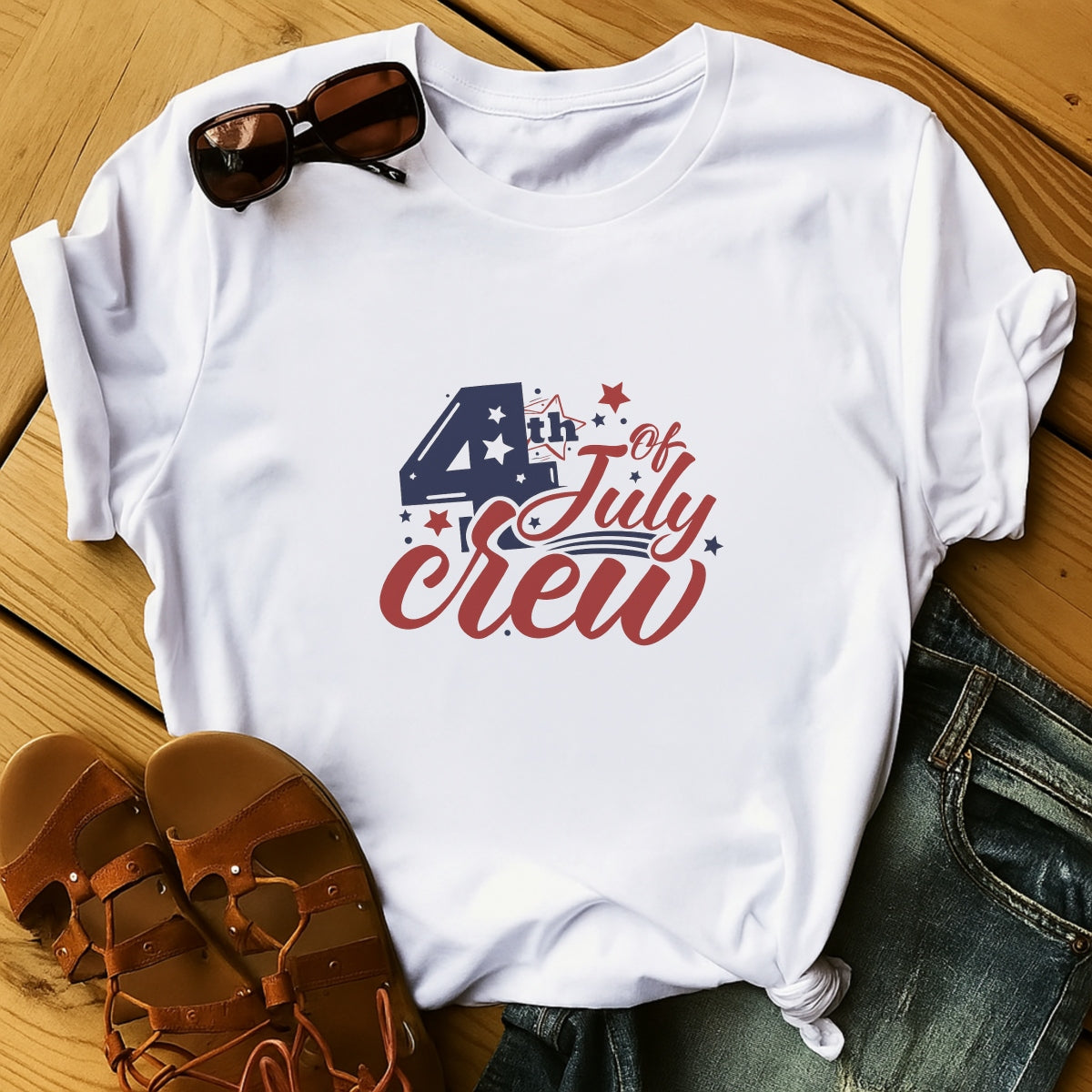 DTF Heat Transfer Iron On Sticker, Patriotic 4th Of July Crew Graphic, For Independence Day Apparel And Festive Decor