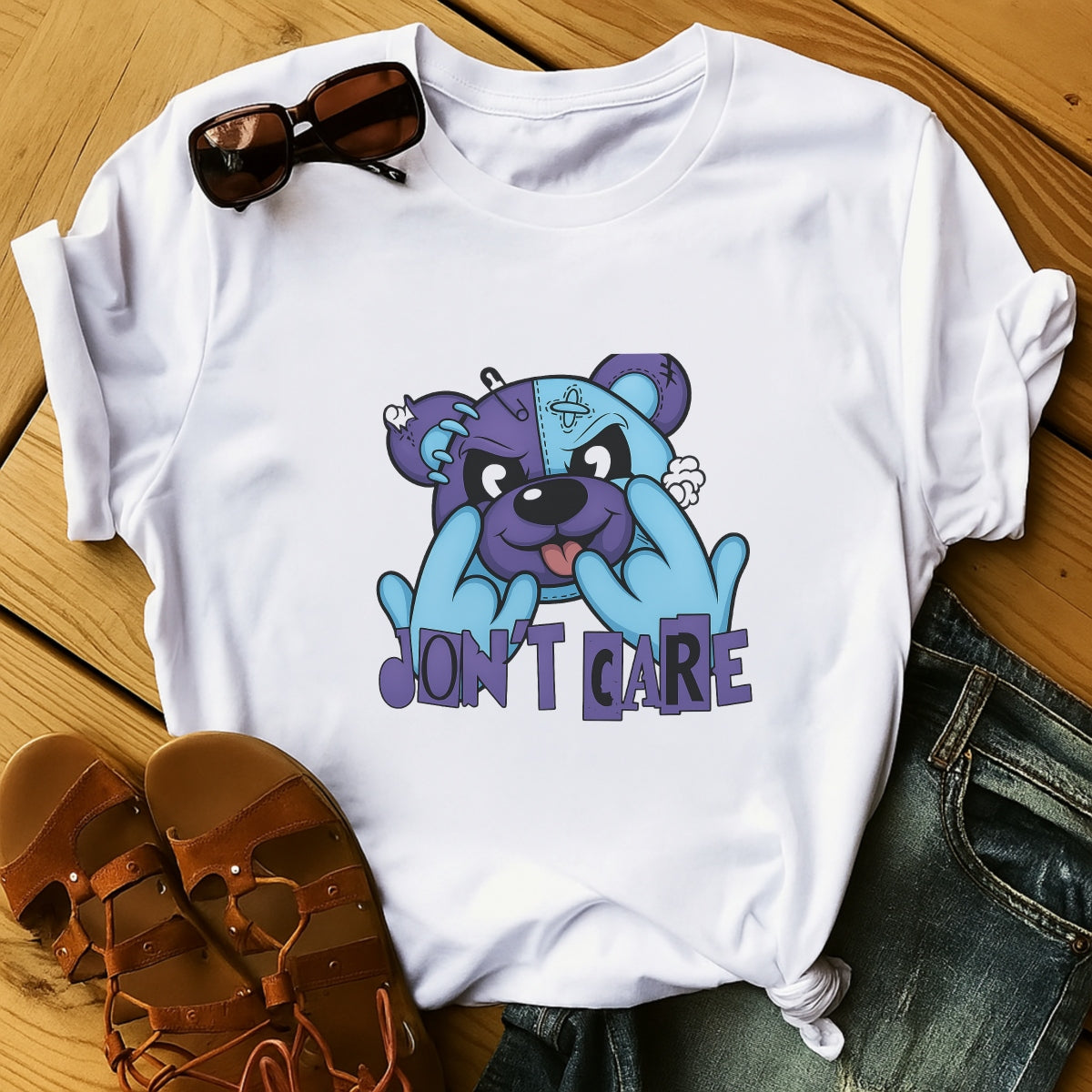 DTF Heat Transfer Iron On Sticker, Rebellious Two - Tone Bear Design, for Urban Fashion & Attitude - Driven Gear