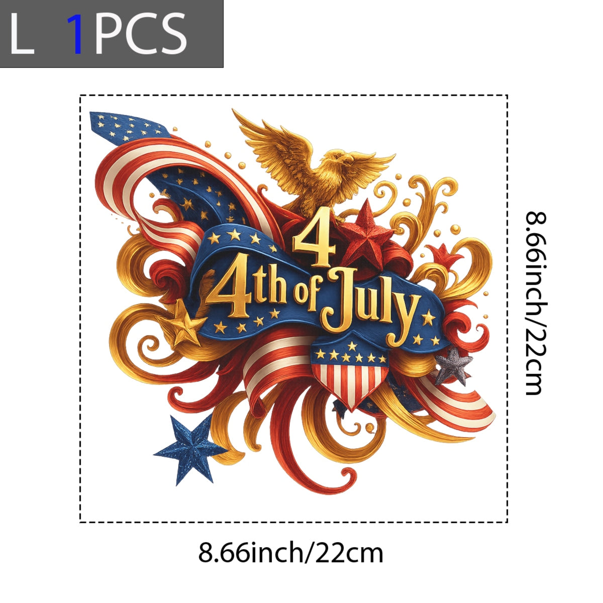 DTF Heat Transfer Iron On Sticker, 4th of July Patriotic Eagle Graphic, for Independence Day Apparel and National Celebration Decor