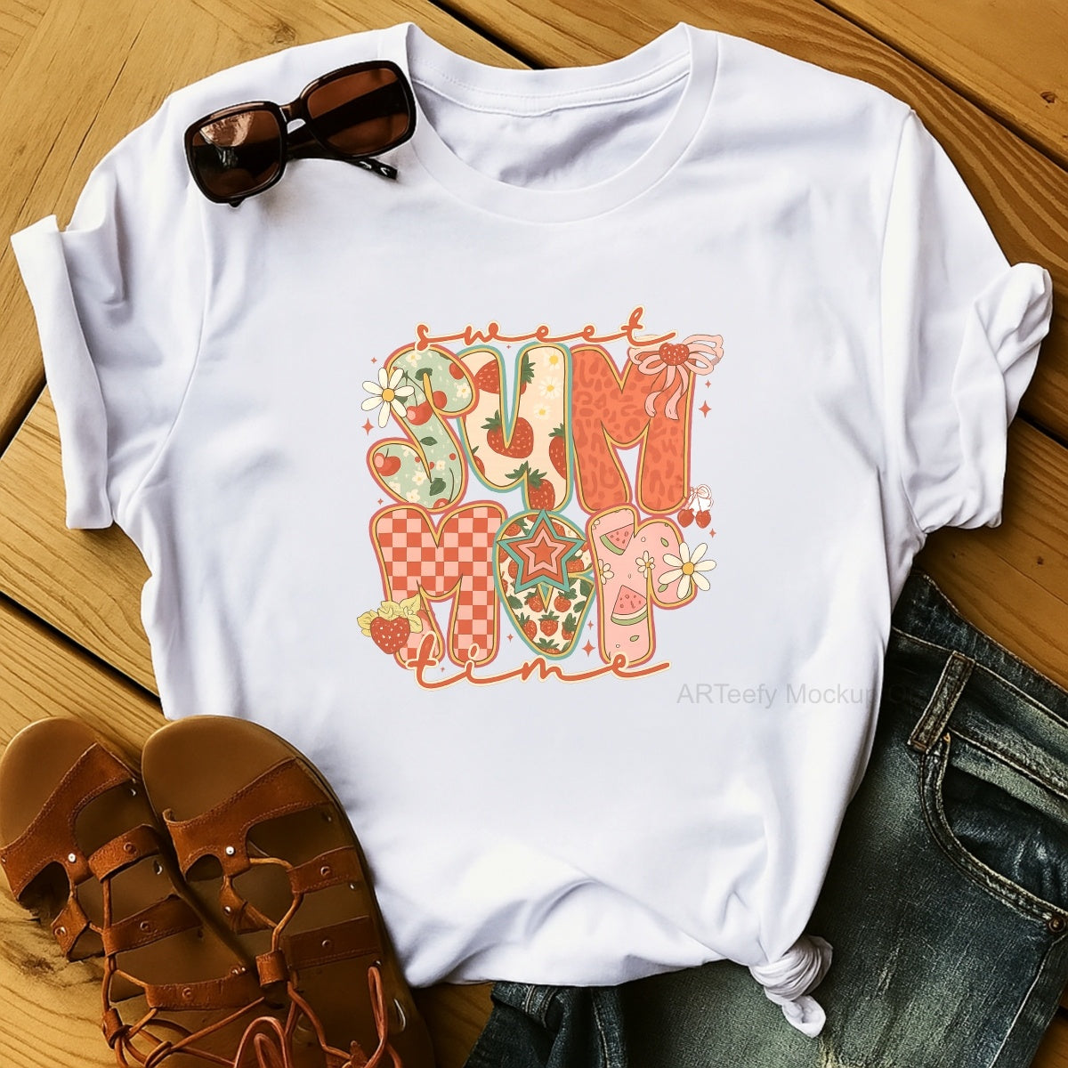 DTF Heat Transfer Iron On Sticker, Summer Themed Sweet Summer Time Fruit & Pattern Graphic, For Beachwear And Vacation Decor