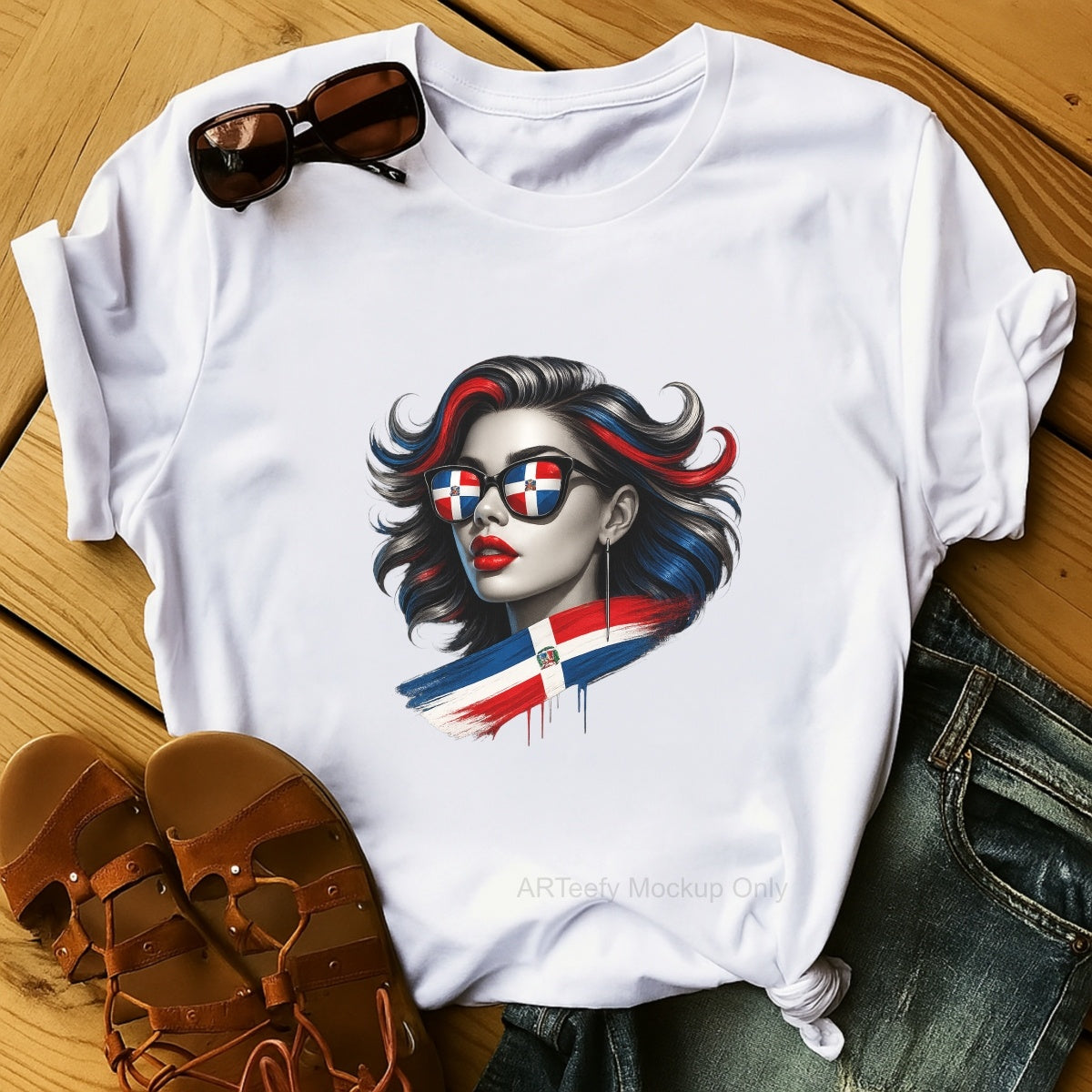 DTF Heat Transfer Iron On Sticker, Dominican Flag  Themed Stylish Graphic, For Cultural Pride Apparel And National Day Decor
