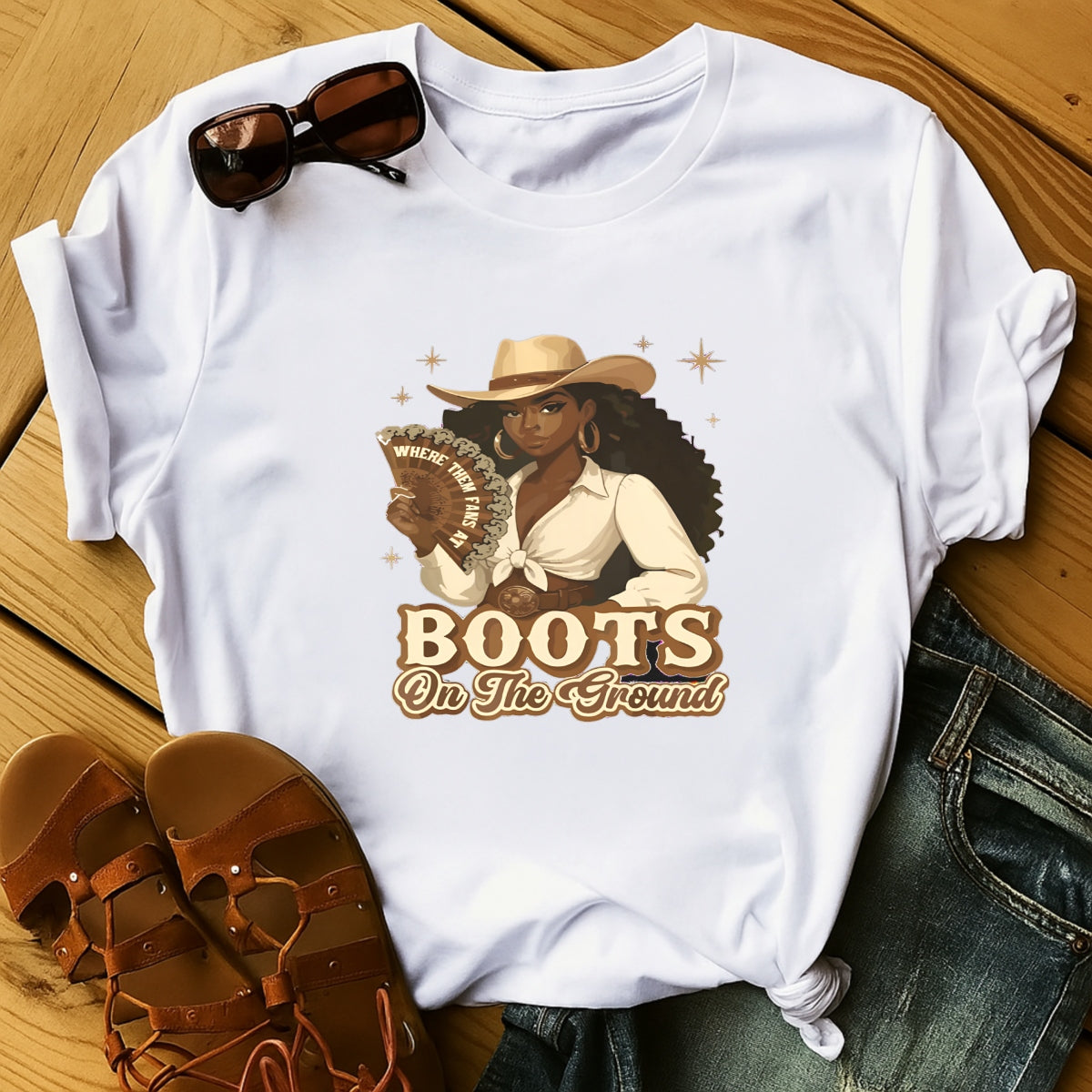 DTF Heat Transfer Iron On Sticker, Western Style Cowgirl & BOOTS ON THE GROUND Elements, For Country Themed Apparel And Rodeo  Related Events