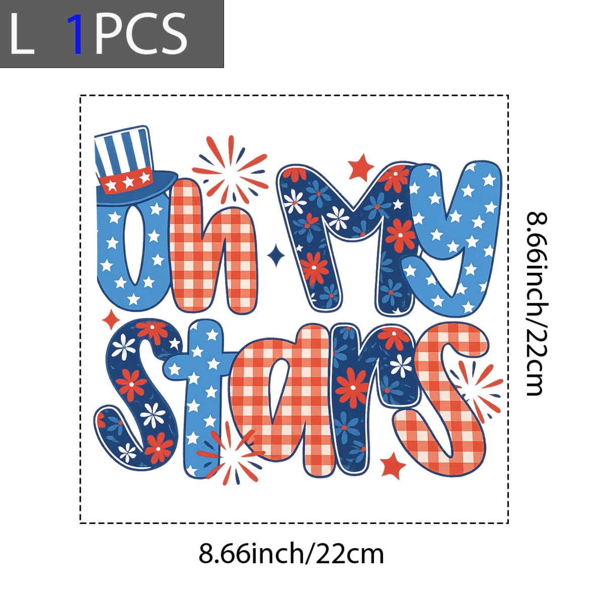 DTF Heat Transfer Iron On Sticker, Patriotic Oh My Stars Graphic, for 4th of July Apparel and Independence Day Decor
