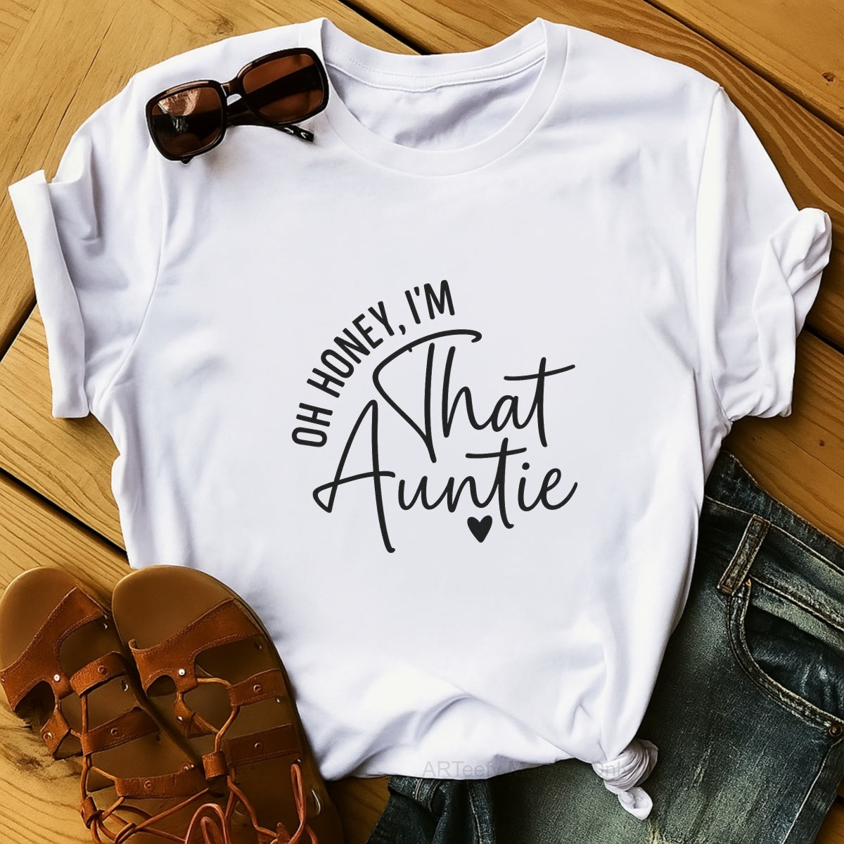 Oh Honey I'm That Auntie DTF Heat Transfer for T-Shirts – Funny Colorful Embroidery Style Iron On Patch – Trendy Auntie Shirt Decal for Women, DIY Gift, Sublimation Alternative, Ready to Press