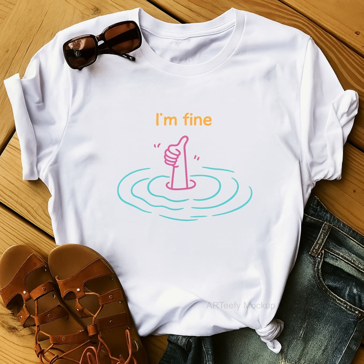 DTF Heat Transfer Iron On Sticker, Humorous I'm fine Thumb Graphic, For Sarcastic Apparel And Fun Decor