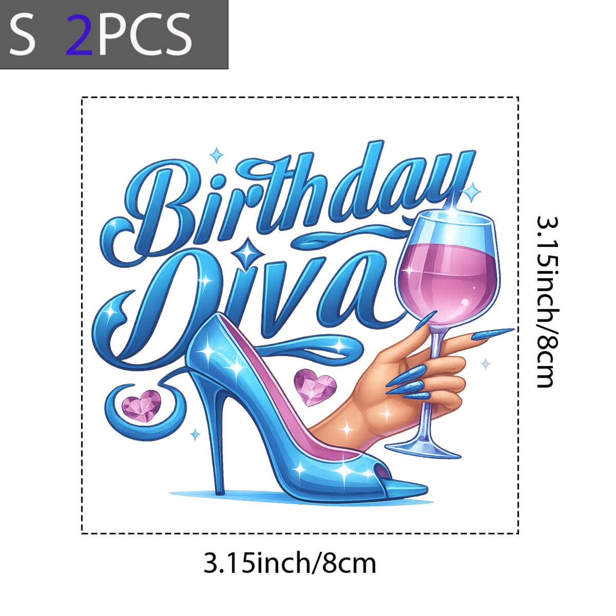 DTF Heat Transfer Iron On Sticker, Birthday Diva High Heel Graphic, for Birthday Celebration Apparel and Party Decor