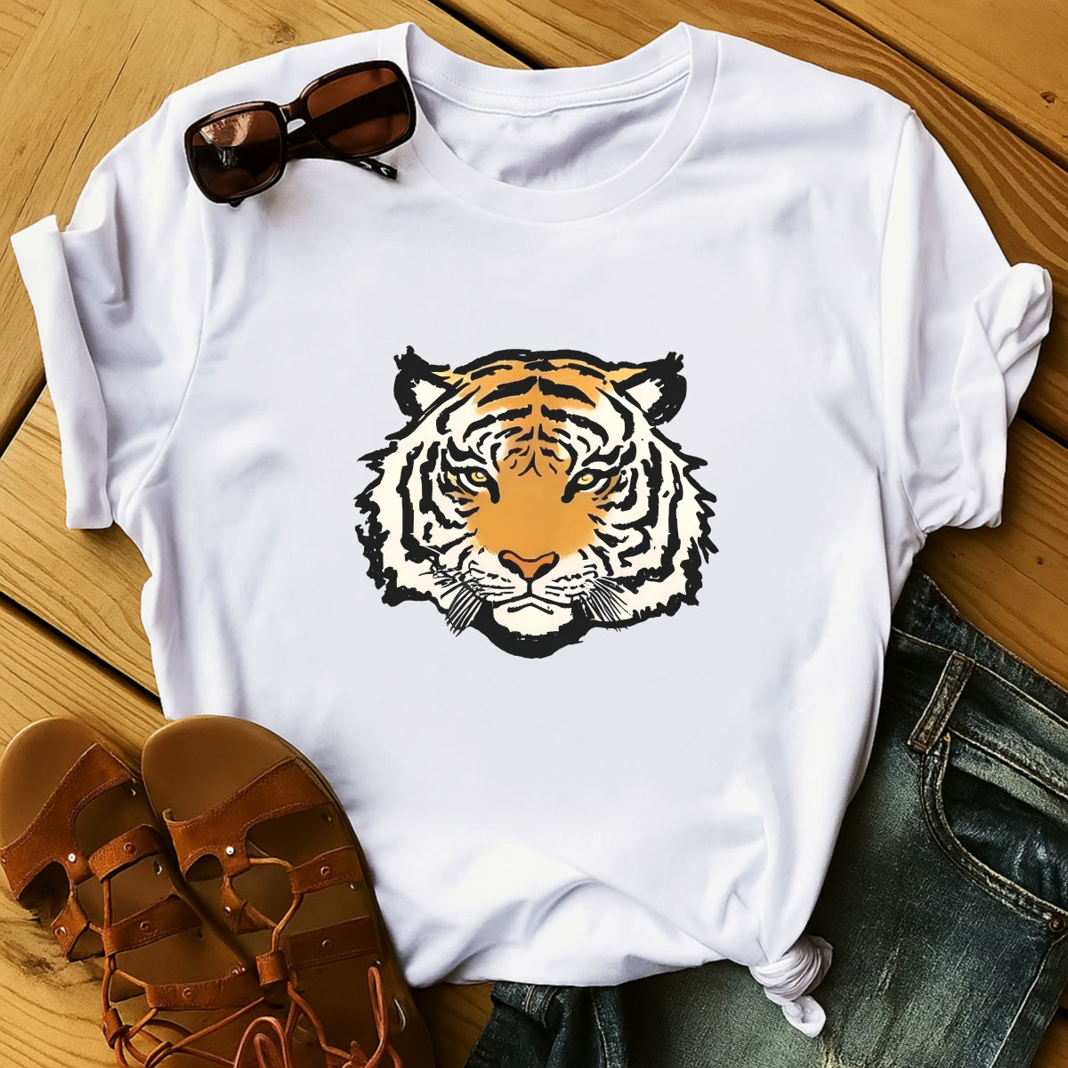 DTF Heat Transfer Iron On Sticker Bold Tiger Design Animal Pattern Sublimation Transfer for Apparel Home Decor
