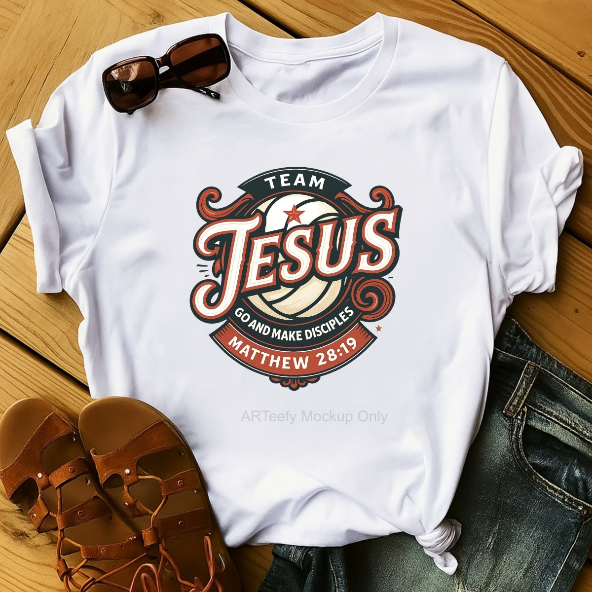DTF Heat Transfer Iron On Sticker, Team Jesus Volleyball & Scripture Elements, For Faith Based Sports Apparel and Church Event Decor