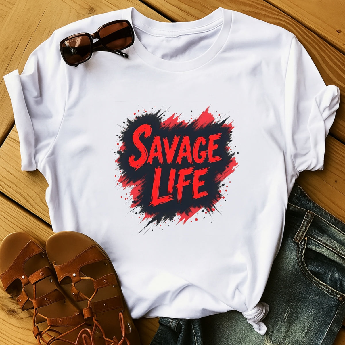 DTF Heat Transfer Iron On Sticker, Edgy SAVAGE LIFE Text Graphic, For Streetwear And Bold Lifestyle Events
