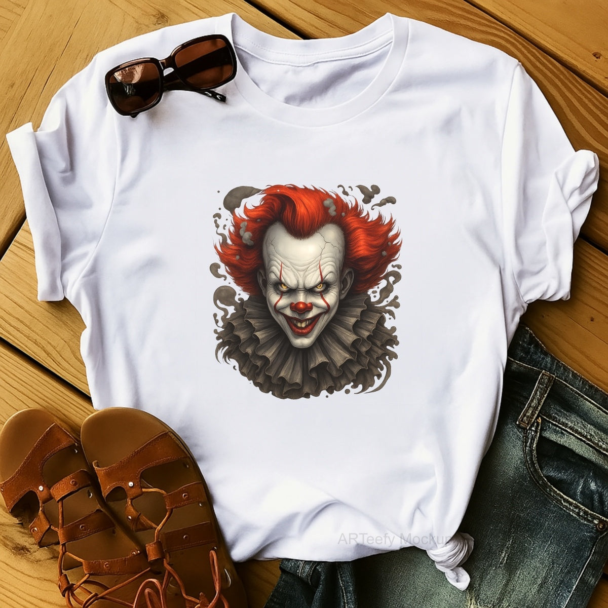 DTF Heat Transfer Iron On Sticker, Horror  Themed Clown Graphic, For Halloween Apparel And Spooky Decor