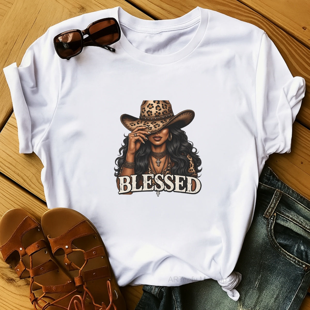 DTF Heat Transfer Iron On Sticker, Stylish Cowgirl BLESSEDGraphic, For Western  Chic Apparel And Boho Decor