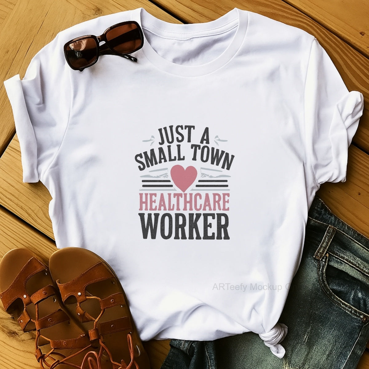 DTF Heat Transfer Iron On Sticker, Healthcare Themed Small Town Worker Graphic, For Medical Staff Apparel And Community Health Events