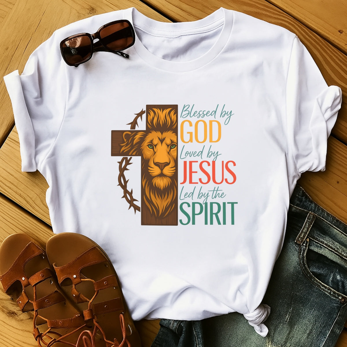 DTF Heat Transfer Iron On Sticker, Christian Lion Cross Art, Loved by JESUS Slogan for Spiritual Clothing